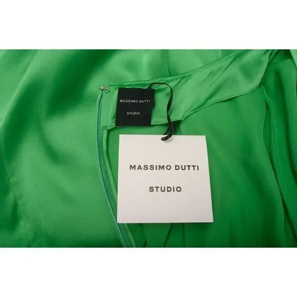 Massimo Dutti Studio Womens Silk Dress Maxi Draped Formal S Green 9050/952 NWT